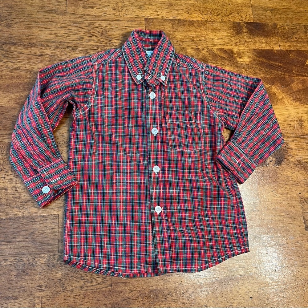 Remember Nguyen red green plaid button down shirt size 12 months